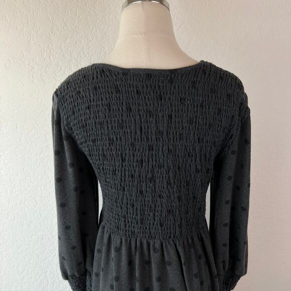 Vintage Polka Dot Long Sleeve Smocked Buttons Dress size Medium Gray Twee - Picture 9 of 10